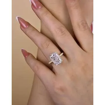 RODIFFY 7CT Elongated Cushion Cut Promise Ring,Simulated Diamond Ring,Yellow Gold Plated Silver Engagement Ring(5)