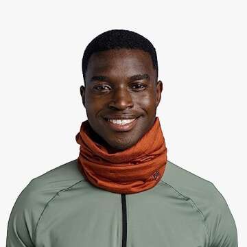 BUFF Lightweight Merino Wool Neck Gaiter, 100% Ethically Sourced Wool, Versatile, Temperature Regulating Face Mask, Solid Cinnamon, Adult Size