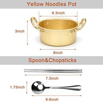 AHIER Ramen Pot, Korean Ramen Cooking Pot With Lid Spoon and Chopsticks (1pair), Korean Ramen Noodle Pot Fast Heating For Kitchen Cookware (Double handle) (6.3in)