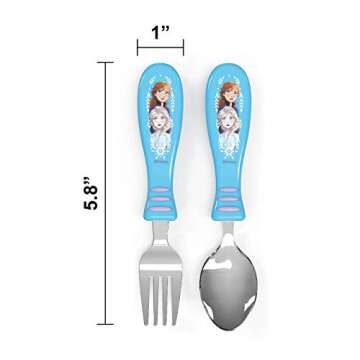 Zak Designs Disney Flatware Fun Character Art on Both Utensils Non Slip Fork and Spoon Perfect for Encouraging Picky Kids to Finish Their Plates (2 pk, BPA-Free), 2 sets, Frozen 2 Anna and Elsa