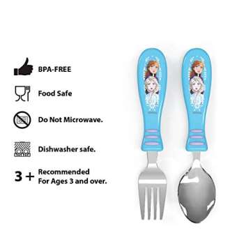 Zak Designs Disney Flatware Fun Character Art on Both Utensils Non Slip Fork and Spoon Perfect for Encouraging Picky Kids to Finish Their Plates (2 pk, BPA-Free), 2 sets, Frozen 2 Anna and Elsa