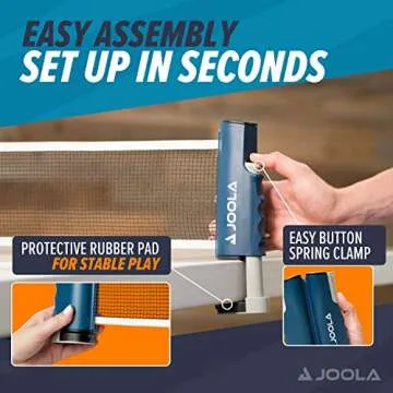 JOOLA Retractable Ping Pong Net - Ping Pong Net for Any Table - Portable Table Tennis Net and Post Set Stretches 5.75’ & Clamps to Any Table Up to 2” - Optional Racket and Ball Set, Games for Family