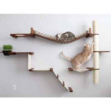 Catastrophic Creations The Expedition Cat Condo — Wall Mounted Cat Furniture w/50” Cat Bridge, Cat Hammock, Cat Scratcher Pole & Planter Shelf for Cat-Safe Plants