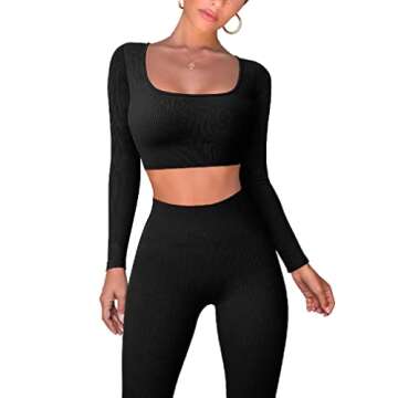 OQQ Women's Stylish Workout Ribbed Activewear Set
