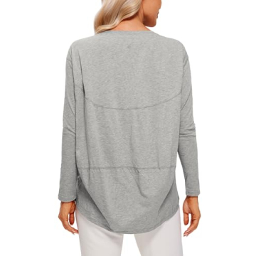 CRZ YOGA Pima Cotton Long Sleeve Workout Shirts for Women Loose Fit Athletic Yoga Shirt Casual Boat ...