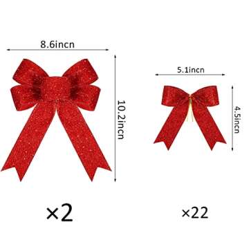 WILLBOND Christmas Bows red for Wreaths, 2 Pack 8.6" x 10.2" Large Bow and 22 Pack 5.1'' x 4.5'', Ch...