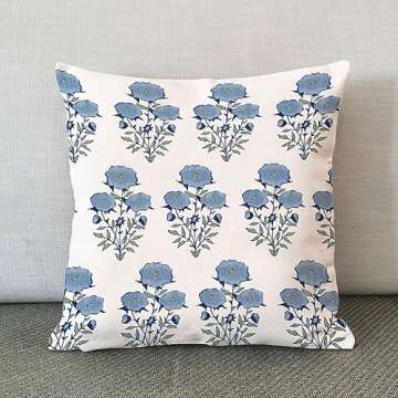 MangGou Mughal Flower Chinoiserie Style Pillow Case Navy Euro Sham Pillow Cover Asian Cushion Cover ...