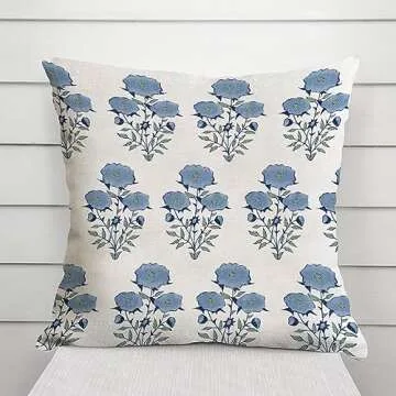 MangGou Mughal Flower Chinoiserie Style Pillow Case Navy Euro Sham Pillow Cover Asian Cushion Cover 16x16in Accent Pillowcase Rustic Home Decor for Sofa Living Room Bedroom (84w3rhuff14e)