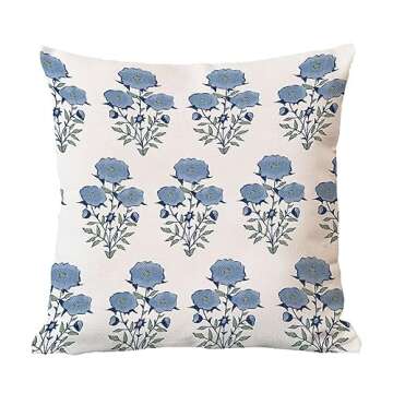 MangGou Mughal Flower Chinoiserie Style Pillow Case Navy Euro Sham Pillow Cover Asian Cushion Cover 16x16in Accent Pillowcase Rustic Home Decor for Sofa Living Room Bedroom (84w3rhuff14e)