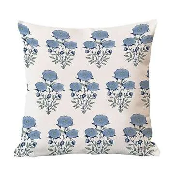 MangGou Mughal Flower Chinoiserie Style Pillow Case Navy Euro Sham Pillow Cover Asian Cushion Cover 16x16in Accent Pillowcase Rustic Home Decor for Sofa Living Room Bedroom (84w3rhuff14e)