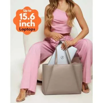 Work Tote Bags for Women 15.6 Inch - Laptop Tote Bag with Zip Compartments - Large PU Leather Office Purse Computer Briefcase