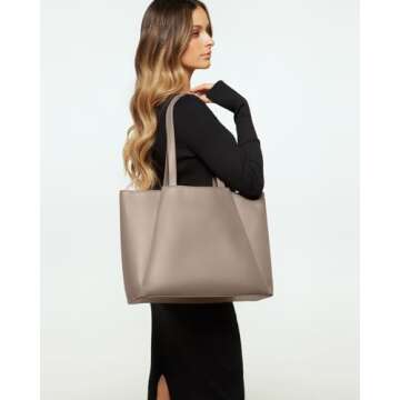 Work Tote Bags for Women 15.6 Inch - Laptop Tote Bag with Zip Compartments - Large PU Leather Office Purse Computer Briefcase