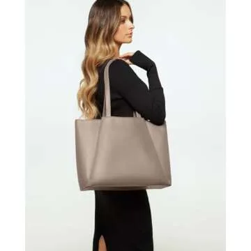 Work Tote Bags for Women 15.6 Inch - Laptop Tote Bag with Zip Compartments - Large PU Leather Office Purse Computer Briefcase