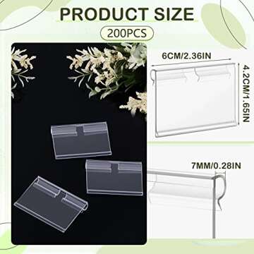 Tatuo 200 Pcs Plastic Wire Shelf Label Holders Clear Reusable Price Tags Display Shelf for Pantry Re...