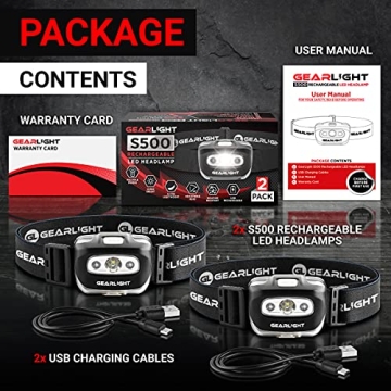 GearLight S500 USB Rechargeable Headlamps for Outdoor Use