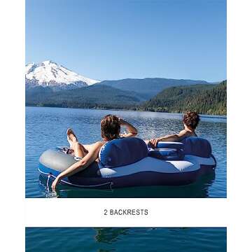 Intex 58837EP River Run 2 Inflatable Floating Lounge: Comfortable Backrests – Built-in Cup Holders – Cooler with Lid – 2 Person – 440lb Weight Capacity