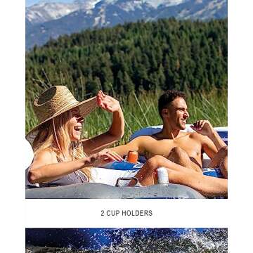 Intex 58837EP River Run 2 Inflatable Floating Lounge: Comfortable Backrests – Built-in Cup Holders – Cooler with Lid – 2 Person – 440lb Weight Capacity