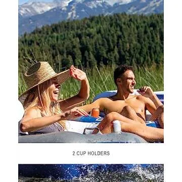 Intex 58837EP River Run 2 Inflatable Floating Lounge: Comfortable Backrests – Built-in Cup Holders – Cooler with Lid – 2 Person – 440lb Weight Capacity
