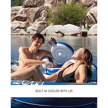 Intex 58837EP River Run 2 Inflatable Floating Lounge: Comfortable Backrests – Built-in Cup Holders – Cooler with Lid – 2 Person – 440lb Weight Capacity