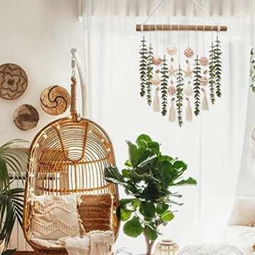 Bathroom Wall Decor Artificial Eucalyptus Boho Bedroom Decor Fake Eucalyptus Plants Leaves with Seashell on Stick Coastal Decor Natural Home Decorations for Living Room Nursery Kitchen