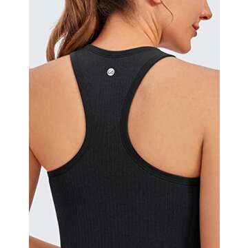 CRZ YOGA Womens Seamless Ribbed Longline High Neck Sports Bra - Racerback Padded Slim Fit Crop Tank Top with Built in Pads