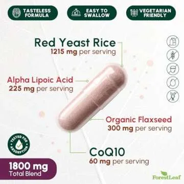 Red Yeast Rice 1200 mg. Capsules - Extra Strength Red Rice Yeast with CoQ10 Supplement, Plus Alpha L...