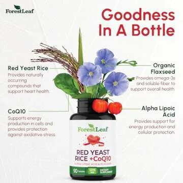 Red Yeast Rice 1200 mg. Capsules - Extra Strength Red Rice Yeast with CoQ10 Supplement, Plus Alpha Lipoic Acid & Organic Flaxseed, Citrinin Free, Supports Cardiovascular Health, Non-GMO 90 Veggie Caps