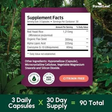 Red Yeast Rice 1200 mg. Capsules - Extra Strength Red Rice Yeast with CoQ10 Supplement, Plus Alpha Lipoic Acid & Organic Flaxseed, Citrinin Free, Supports Cardiovascular Health, Non-GMO 90 Veggie Caps