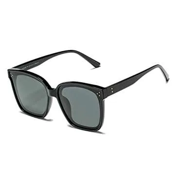 DeBuff Polarized Women Oversized Sunglasses Square Horn Rimmed Stylish Shades with Flat Lens（Black, Gray）