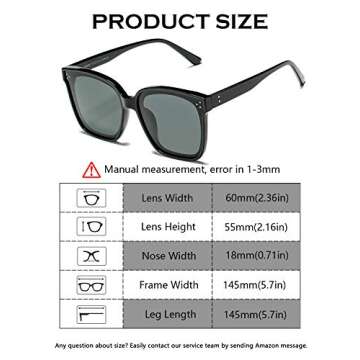 DeBuff Polarized Women Oversized Sunglasses Square Horn Rimmed Stylish Shades with Flat Lens（Black, Gray）