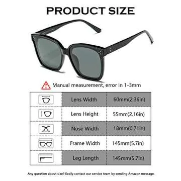 DeBuff Polarized Women Oversized Sunglasses Square Horn Rimmed Stylish Shades with Flat Lens（Black, Gray）