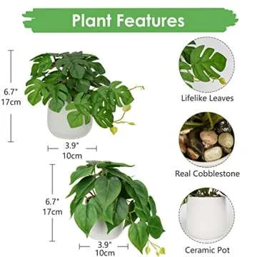 GnFlus Fake Plants Set of 2 Artificial Plants Faux Pothos with White Ceramic Pots Fake Potted Plants...