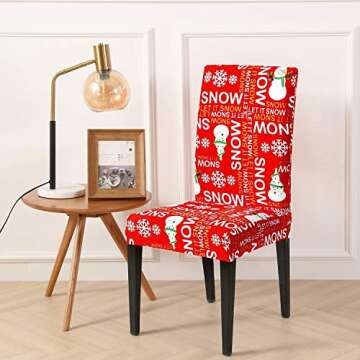 Camlinbo Christmas Chair Covers Set of 4 Christmas Decoration Snowmans Snowflake Stretch Chair Back Covers for Xmas Dinning Room Kitchen Christmas Decoration Restaurant Holiday Party Home Indoor Decor