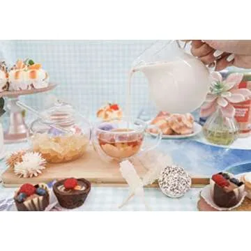 Teabloom Stain-free & Odor-free Borosilicate Glass Sugar and Creamer Set - Tea or Coffee Serving Set Includes Cream Pitcher, Sugar Bowl with Lid and Spoon (Serves up to 5-6 People)