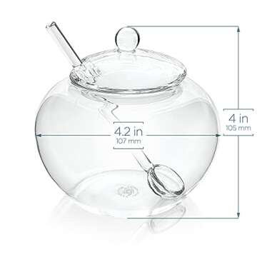 Teabloom Stain-free & Odor-free Borosilicate Glass Sugar and Creamer Set - Tea or Coffee Serving Set Includes Cream Pitcher, Sugar Bowl with Lid and Spoon (Serves up to 5-6 People)
