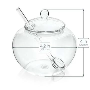Teabloom Stain-free & Odor-free Borosilicate Glass Sugar and Creamer Set - Tea or Coffee Serving Set Includes Cream Pitcher, Sugar Bowl with Lid and Spoon (Serves up to 5-6 People)
