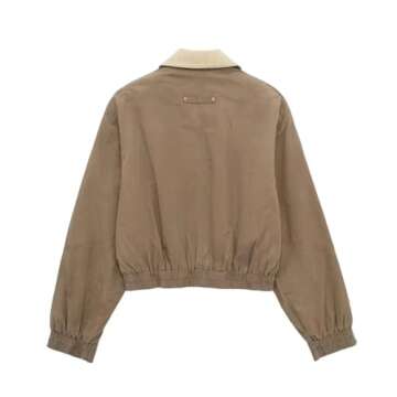 ERFMFKL Women's Zipper Patchwork Khaki Cargo Jacket - Warm & Casual Outerwear