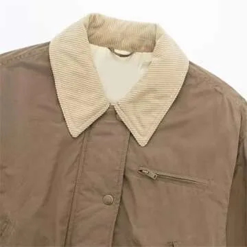 ERFMFKL Women's Stylish Khaki Cargo Jacket with Pockets