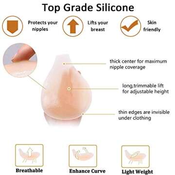 Silicone Lift Bra for Women, Reusable Silicone Covers, Invisible Bra for Cup A/B/C (Nude)