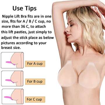 Silicone Lift Bra for Women, Reusable Silicone Covers, Invisible Bra for Cup A/B/C (Nude)