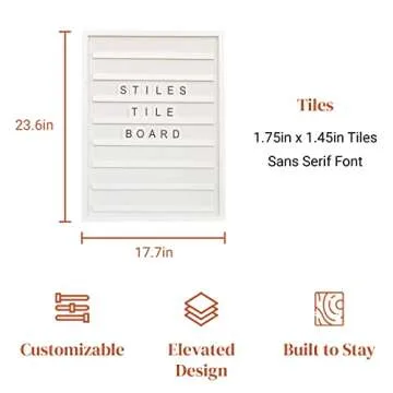 Stiles 23"x17" Tile Letter Board Sign Set, Wooden Message Board with 122 Letter Tiles and Numbers, Changeable Letterboard for Menu, Milestone, or Baby Announcement Sign, White