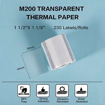 Phomemo Multi-Purpose Clear Self-Adhesive Label for Phomemo M200/M110S/M220/M260/M150/M250 Label Mak...