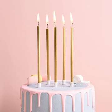 PHD CAKE Gold Long Thin Metallic Birthday Candles, Cake Candles, Birthday Parties, Wedding Decorations, Party Candles, Cake Decorations