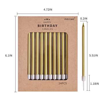 PHD CAKE Gold Long Thin Metallic Birthday Candles, Cake Candles, Birthday Parties, Wedding Decorations, Party Candles, Cake Decorations
