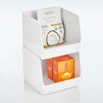 mDesign Plastic Stackable XL Food Storage Organizer Container Bin Basket with Open Front for Kitchen Refrigerator, Cabinets, Freezer, Pantry, Fridge, or Bathrooms - Ligne Collection - 4 Pack - White