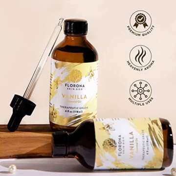 Florona Organic Essential Oil, 4 Oz Certified Organic Aromatherapy Products Therapeutic Grade (Vanilla, 4 Oz)