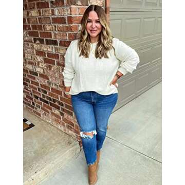 XIEERDUO Womens Sweaters For Fall 2023 Long Sleeve Knit Tunic Sweater Loose Fitting White M