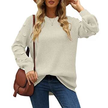 XIEERDUO Womens Sweaters For Fall 2023 Long Sleeve Knit Tunic Sweater Loose Fitting White M