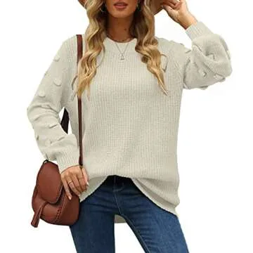 XIEERDUO Womens Sweaters For Fall 2023 Long Sleeve Knit Tunic Sweater Loose Fitting White M
