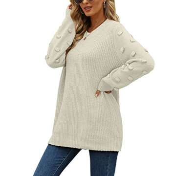 XIEERDUO Womens Sweaters For Fall 2023 Long Sleeve Knit Tunic Sweater Loose Fitting White M